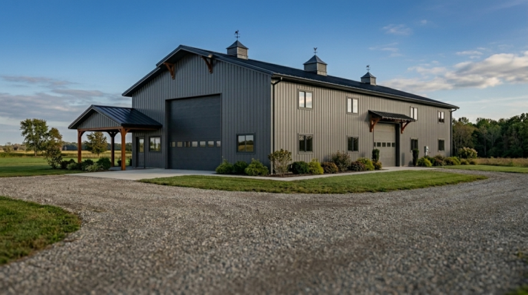 40x80x16 Hobby Building with 18x8 Gable Porch